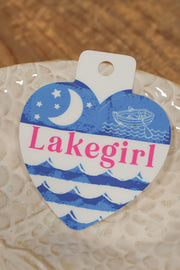 heart shaped lakegirl sticker with blue and pink