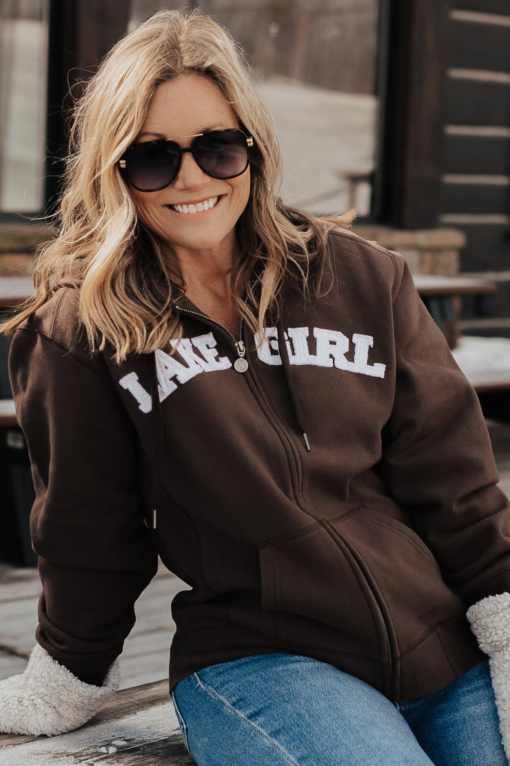 Chocolate full zip hoodie with lakegirl design