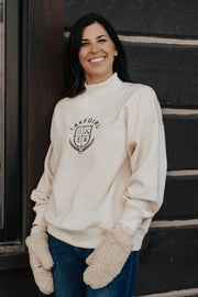 Ivory mock neck with embroidered lakegirl design