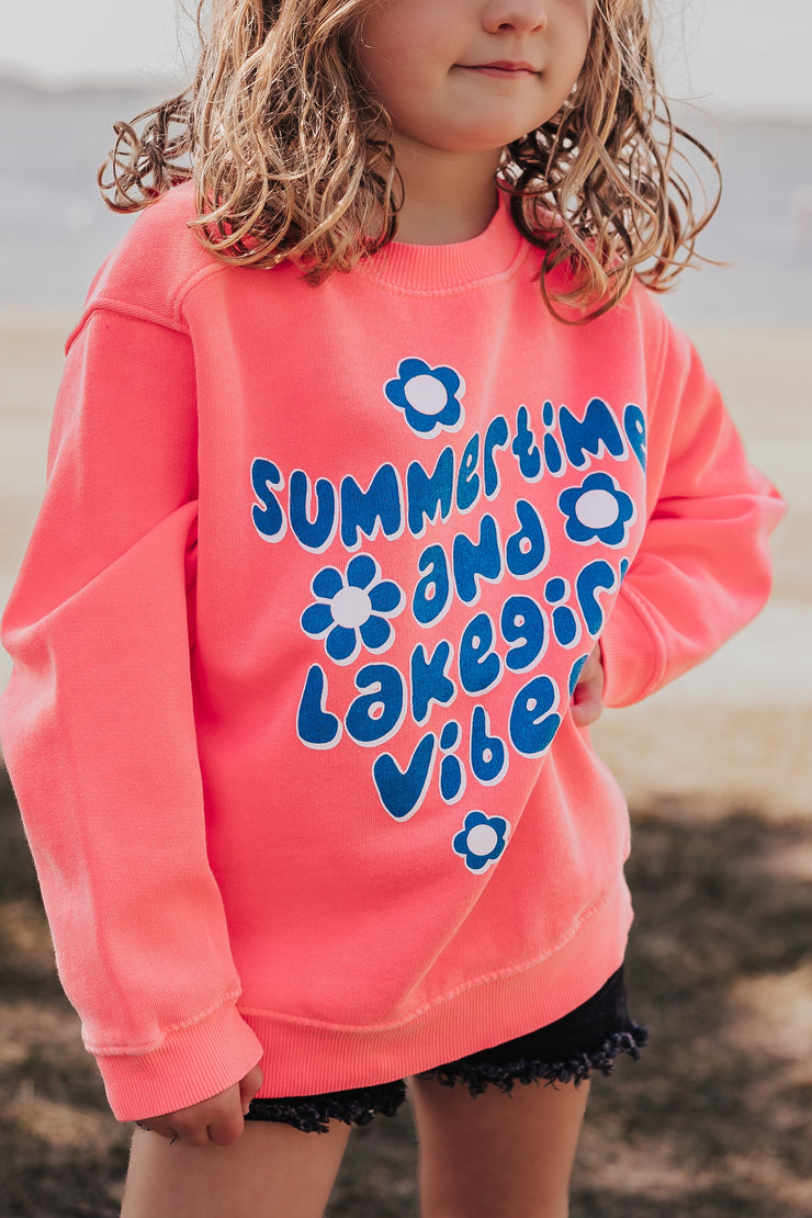 Youth Ringspun Fleece Crew in Neon Coral