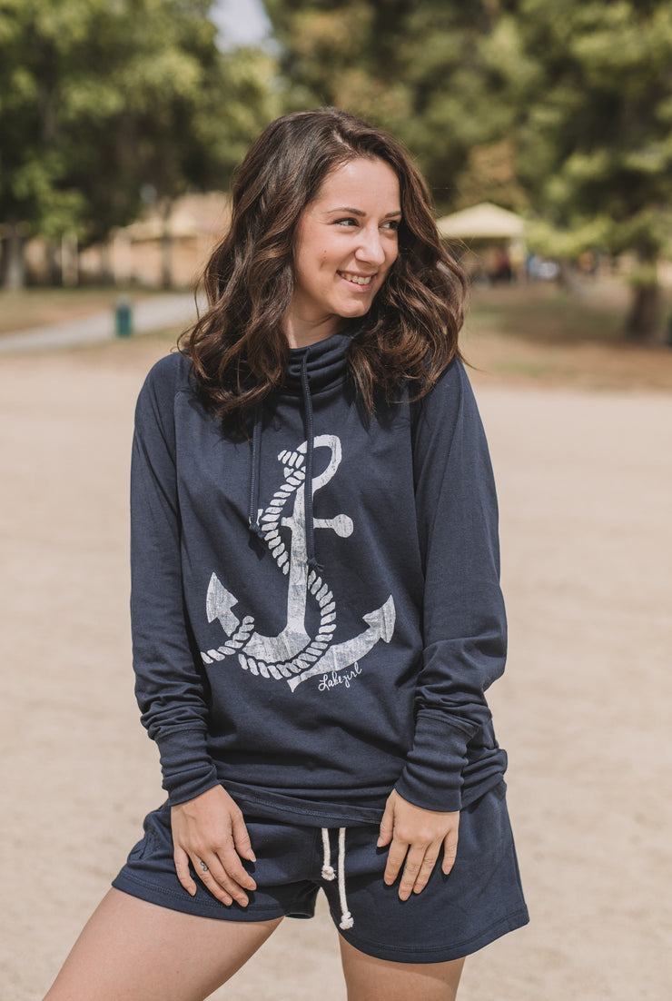 Navy Cowl Neck Hoodie- Mediums Only