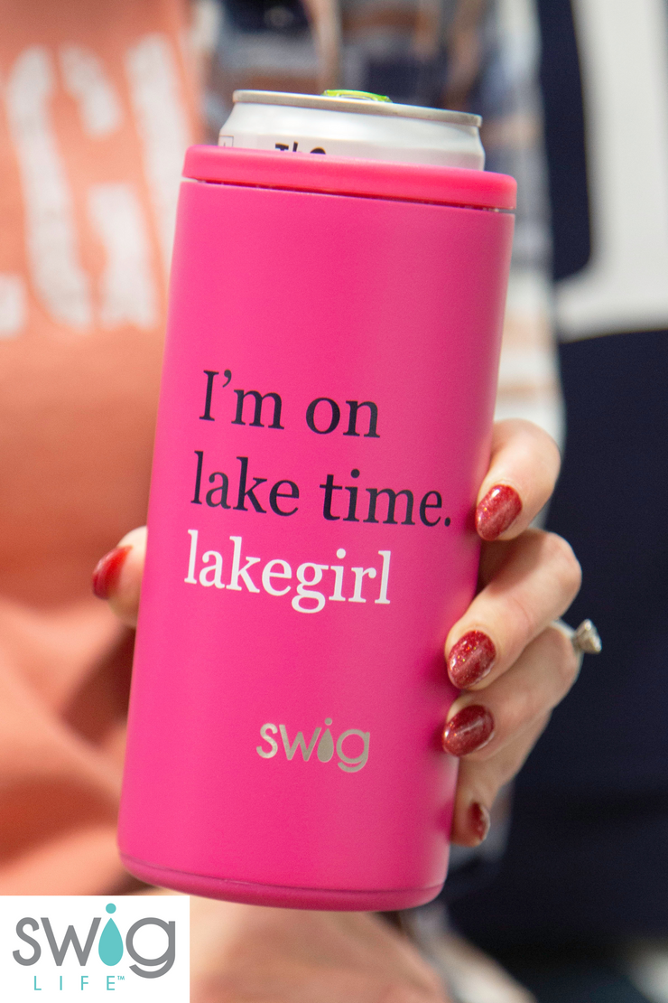 Hot Pink Lake Time Skinny Can Cooler