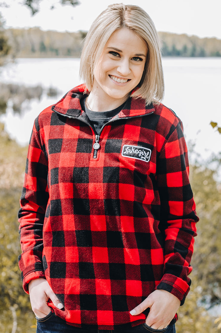 Women's Lakegirl Buffalo Plaid Fleece 1/4 Zip Fleece Pullover XLarge Red Black