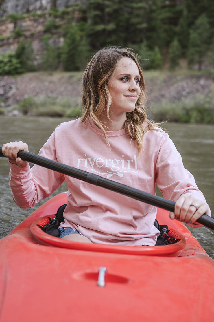 Rivergirl Logo Long Sleeve Crew Rose Quartz T-shirt