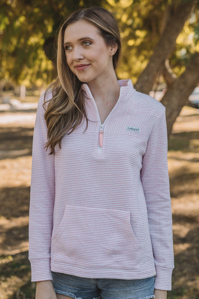French Terry Stripe Quarter Zip in Melon