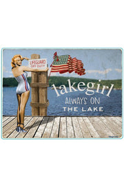 Lakegirl Always On The Lake patriotic vintage pinup wooden sign. Decorate your lake house.